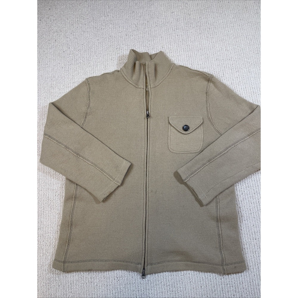 Vtg Banana Republic Heritage Men's XL Beige Lambs Wool Full Zip Sweater Jacket